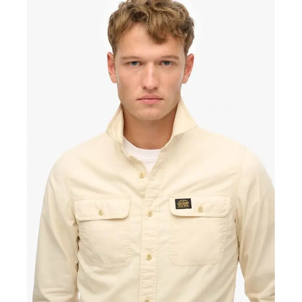 Superdry хлопковая рабочая рубашка с длинным рукавом